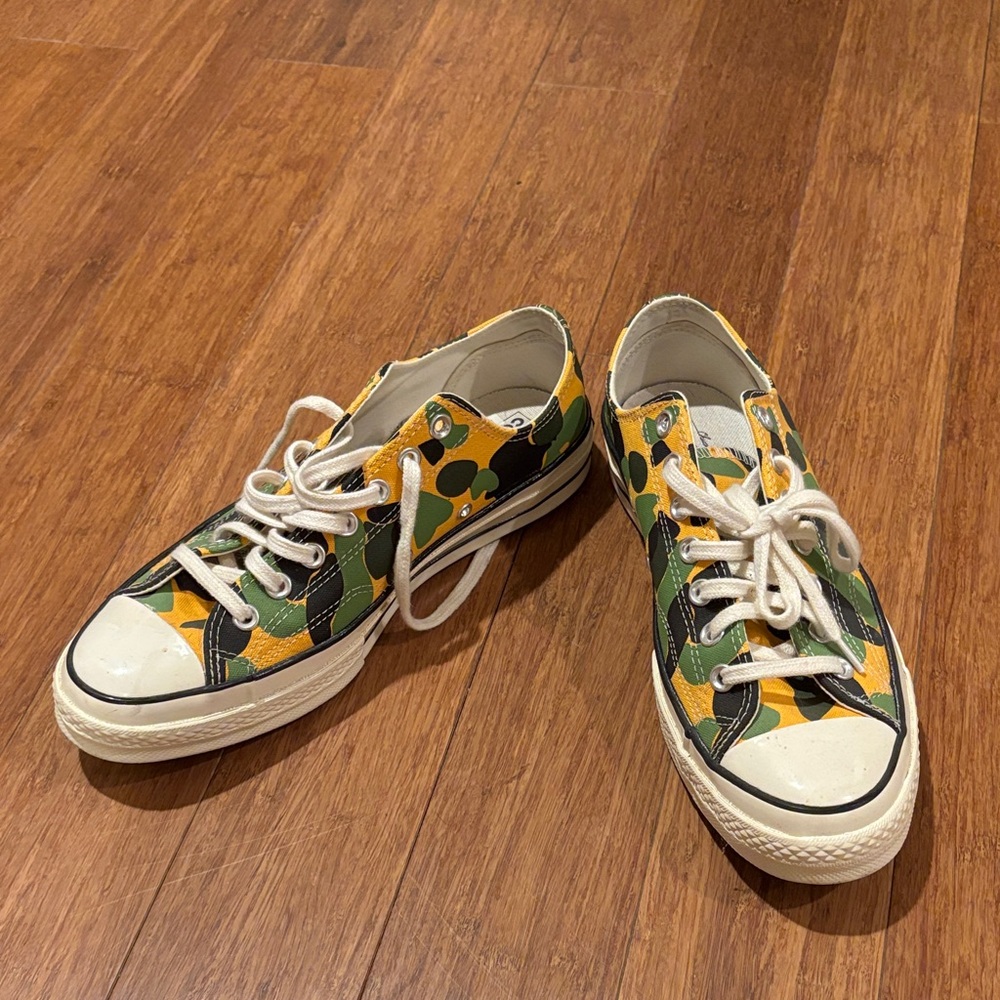 Converse Camouflage Low-Tops in Green, Yellow, and Black